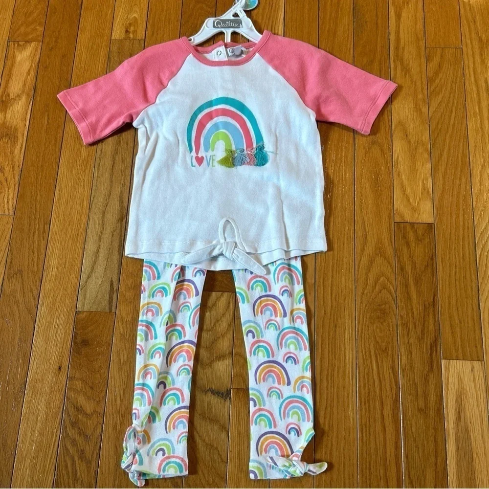 2 Matching Outfits New NWT Carter’s & Quiltex Tops Shorts Leggings Size 3T Girls